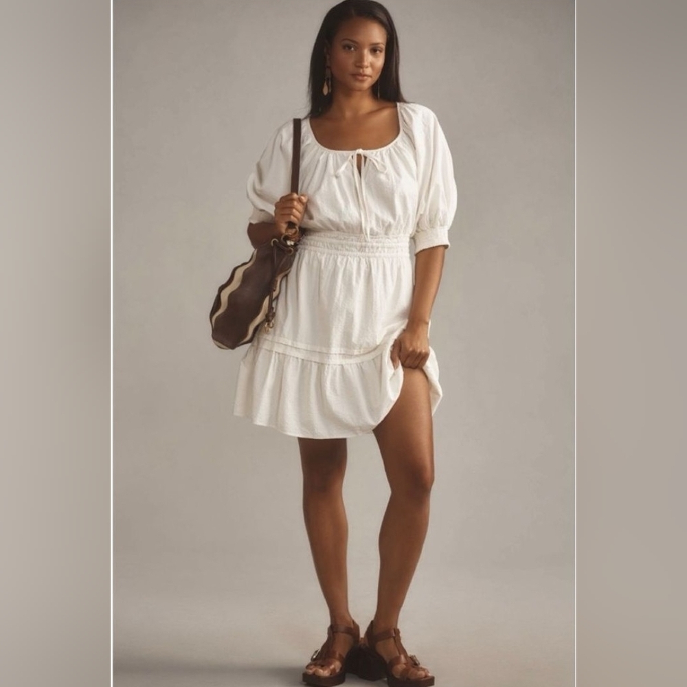 NWT, Anthropologie White Puff-Sleeve Mini Dress Size 1X